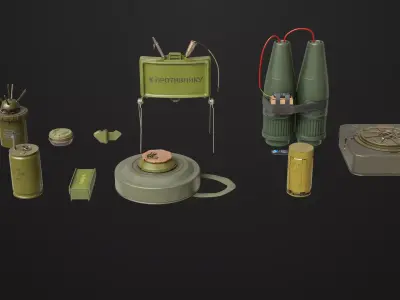 Mine Bomb Collection Single Mat All PBR Unity UE Textures Low-poly 3D model