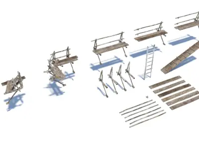 Modular medieval wooden scaffolding Low-poly 3D model