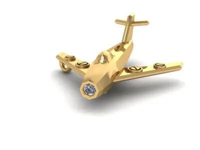 Pendants gold airplane with diamond in middle 3D print model