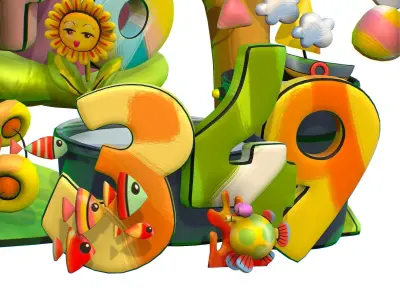 Number Animal Insect Plane Fish Low-poly 3D model