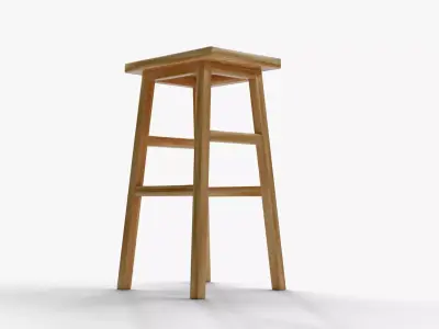 Realistic PBR Wooden Rectangular Stool Low-poly 3D model