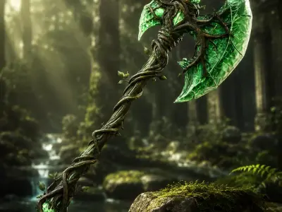 Fantasy Crystal Axe Nature Style Game Ready Low-poly 3D model
