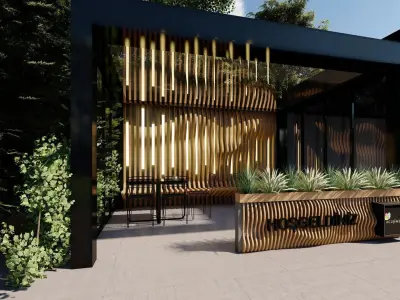 Modern Wavy Wooden Facade 3D Model 3D model