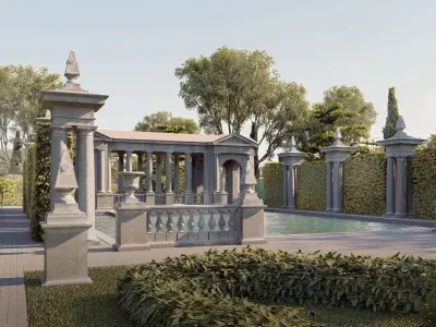 Exteriors swimming pool with classical columns Tuscan column 3D model