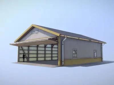 Airfield Hangar 12m Vr1 YELLOW Low-poly 3D model
