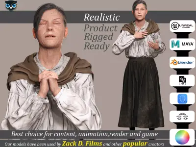 Elda Realistic Elderly Woman 3D Character Model Low-poly 3D model