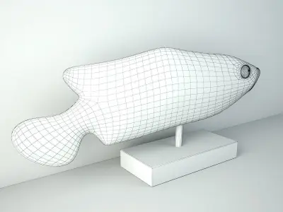 Hand Carved Wooden Fish Sculpture 3D model