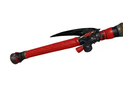 Fantasy War Scythe with Red Wrapping Low-poly 3D model