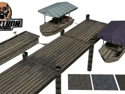 Medieval Wooden Cargo Ship Docks Pack Convoy Merchant Sail Ocean Low-poly 3D model