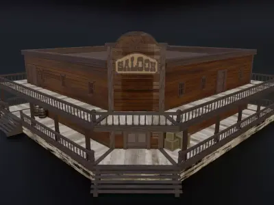 Western Saloon with Interior Low-poly 3D model