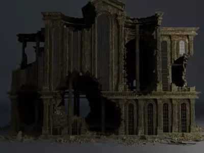 DESTROYED BUILDING CLASSICAL APOCALYPSE WAR RUINED 05 Low-poly 3D model