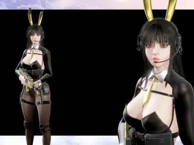 Girl Bunny Military Low-poly 3D model