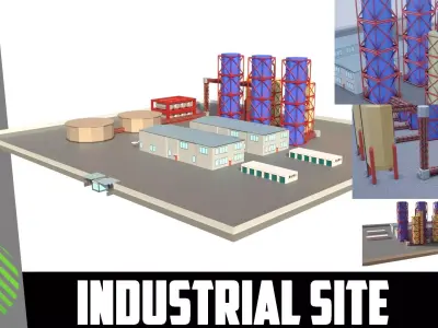 industrial site low poly Low-poly 3D model