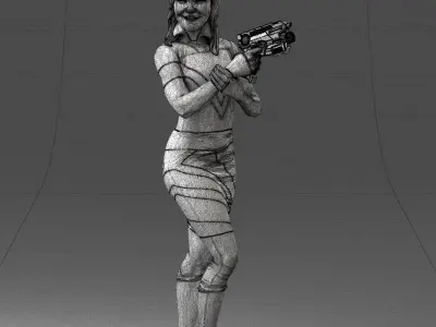 000381 SciFi Female Hero With Futuristic Blaster Low-poly 3D model