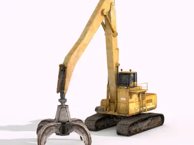 Damaged Rusted Cars with Grab Crane - Junkyard Part 2 Low-poly 3D model