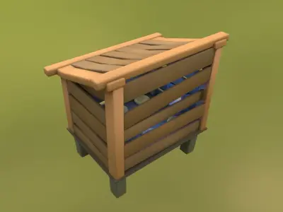 Cartoon Stylized Chicken with Coop Structure Low-poly 3D model