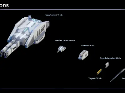 Spacehip Battleship II Low-poly 3D model