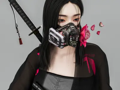 Fully armed female warrior standing 3D model