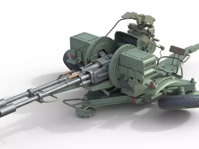 ZU 23 2 Towed 23 mm anti-aircraft twin autocannon Low-poly 3D model
