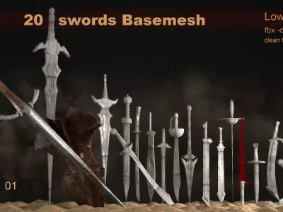 20 swords basemesh lowpoly vol01 Low-poly 3D model
