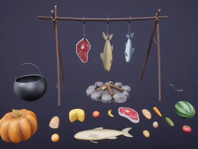 Stylized Medieval Foods Low-poly 3D model