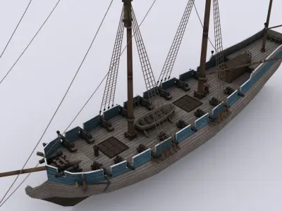 schooner 1 sailing ship Low-poly 3D model