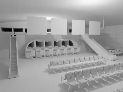 Airport interior - No Material Low-poly 3D model