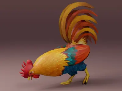 Low Poly Rooster Rigged with Animation Low-poly 3D model