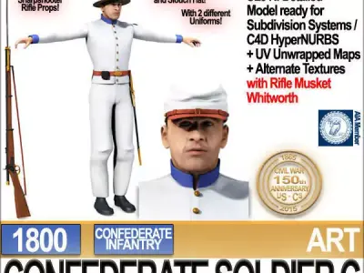 Civil War Confederate Soldier C Infantry Sharpshooter 3D model