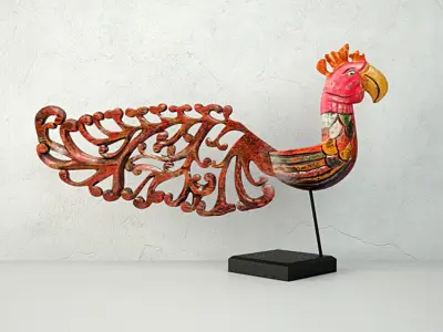Bali Jackfruit Wood Bird On Stand 3D model