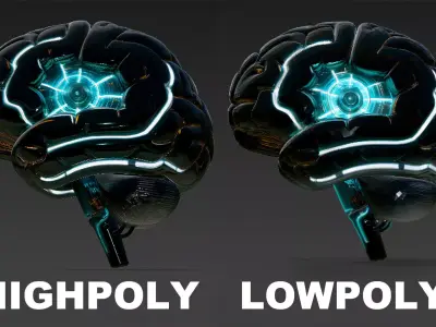 Black Cyan Cyberpunk Tech Brain Model Bundle 3D model