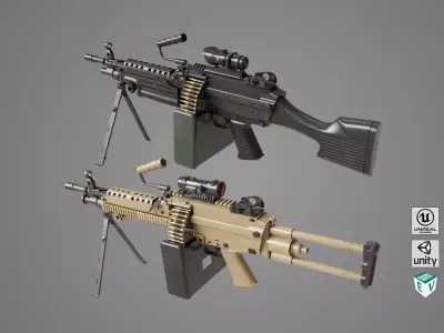 Machine Gun Sandal and Black Ammo Box All PBR Textures Low-poly 3D model