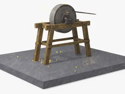 Manual Sharpening Wheel with Medieval Sword Animated Rigged 3D model