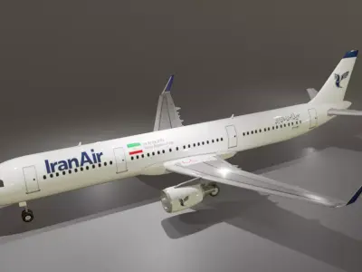 Iran Air Airbus a321-211 low poly 3D Model  Low-poly 3D model