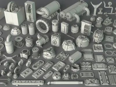 Industrial Kitbash - 10 - 100 pieces 3D model
