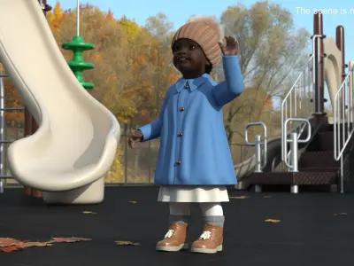 Little Black Girl Everyday Autumn Clothes Fur Rigged 3D model purchase
