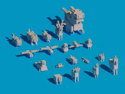 Low Poly Amimals Pack - Cartoon Crossy Road Low-poly 3D model