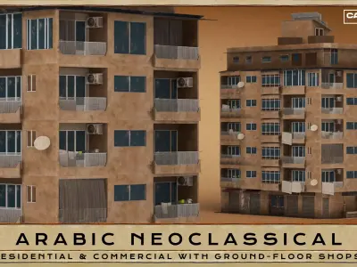 Arabic Neoclassical Residential Block with Balconies And Retail Low-poly 3D model