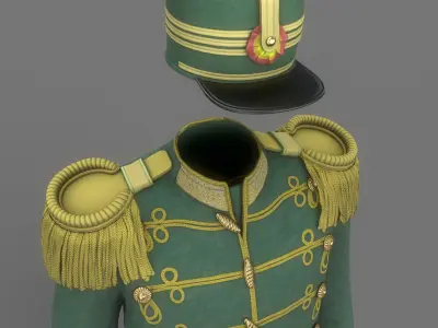 Vintage Military Uniform Green Game Ready Low-poly 3D model