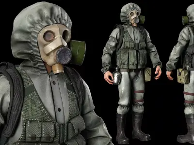 Post apocalyptic survivor 4 Game ready low poly character Low-poly 3D model