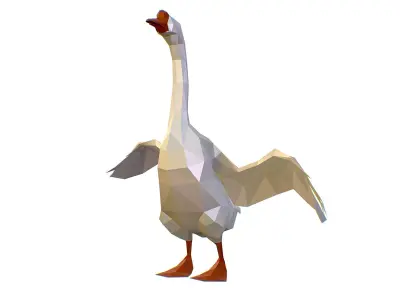 Animated White Goose Lowpoly Art Style Low-poly 3D model