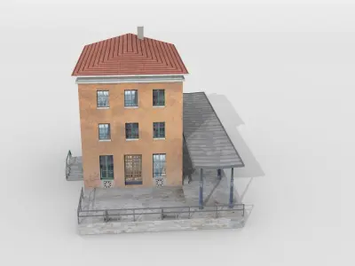 Bavarian city railway station Low-poly 3D model
