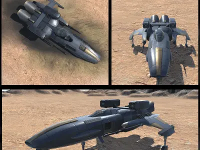 Military Sci-Fi Ship with Crashed Version Low-poly 3D model