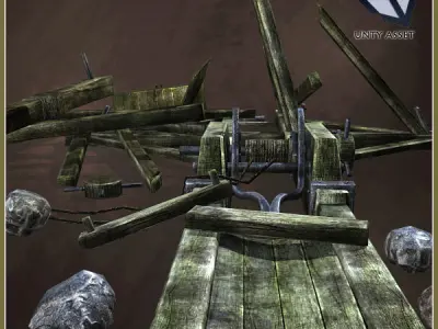Animated Medieval Trebushet Low-poly 3D model