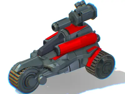 Animated Light Motorcycle with Big Gun on Roof Low-poly 3D model