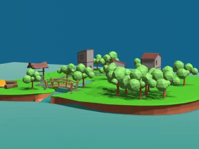 3d village low poly map of forest Free low-poly 3D model