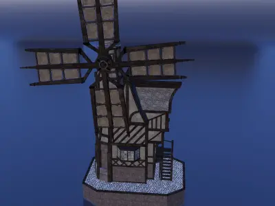 Windmill with water wheel Blender files with full 4k texture 3D model