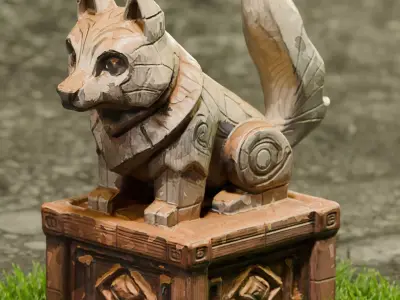 Stylized Fox Statue  Game Ready 3D Model Low-poly 3D model