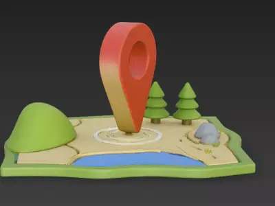 3D Stylized Map Navigation Pin Icon PBR 4K 3D model