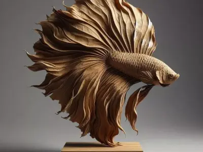 Leaf Betta Fish Sculpture Organic Animal Form Flowing Fins 3D Low-poly 3D model